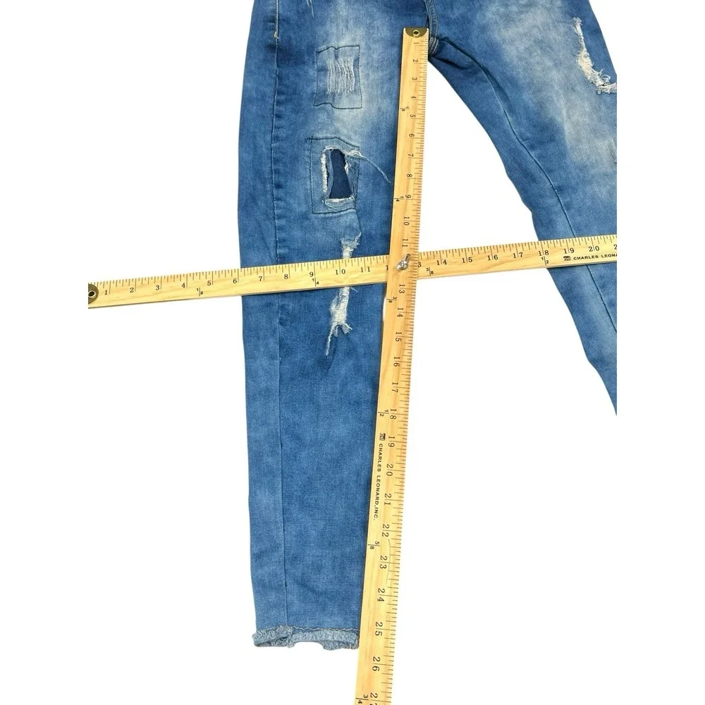 Skateboard Distressed Skinny Jeans Men's Blue‎ Ripped Frayed Hem Stretch Size 28